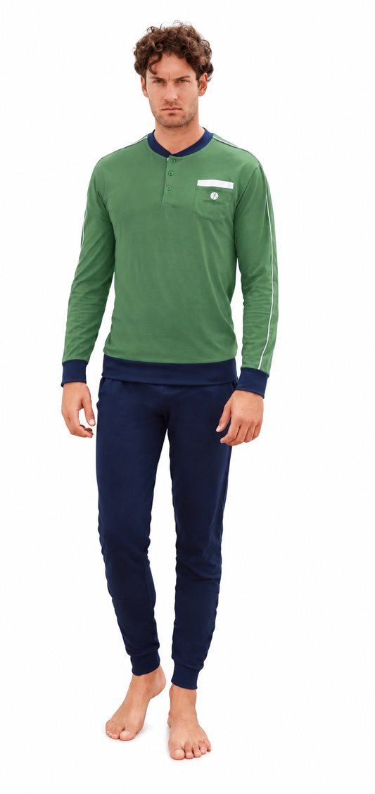 Pigiama lungo uomo Nottingham 100% cotone NPA800 - VERDE