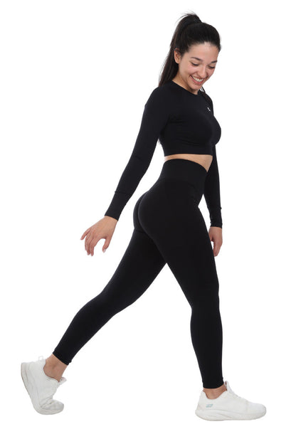 Crop Top nero modello CALLIOPE a maniche lunghe