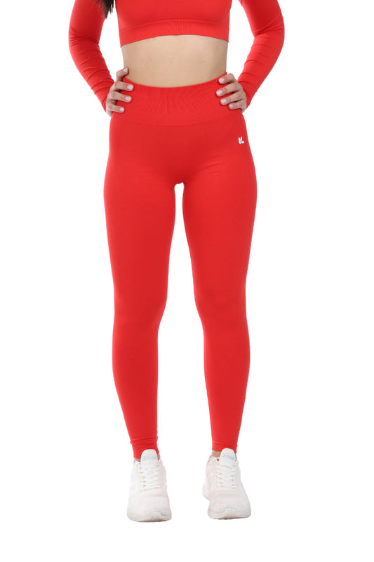 Leggings rosso corallo modello CALLIOPE a vita alta effetto push up