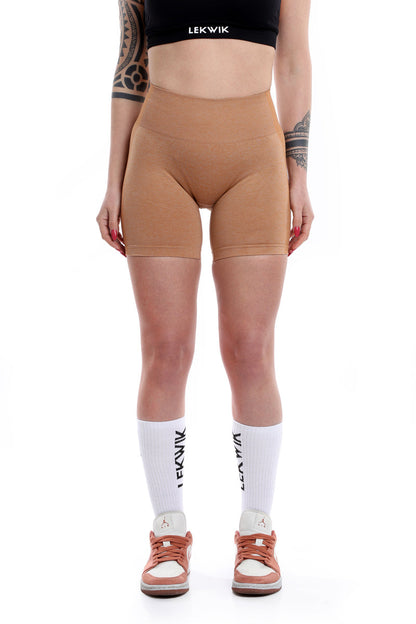 Shorts beige modello POLLY a vita alta senza cuciture