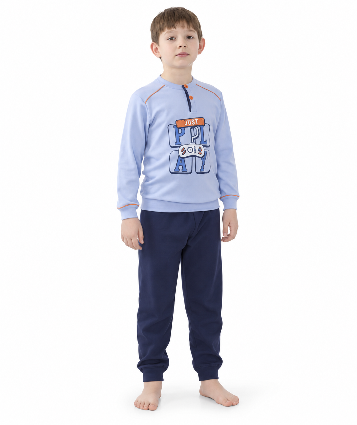 Pigiama invernale bambino/ragazzo interlock Gary 3196 - CELESTONE - foto su fondo bianco