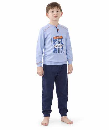 Pigiama invernale bambino/ragazzo interlock Gary 3196 - CELESTONE - foto su fondo bianco