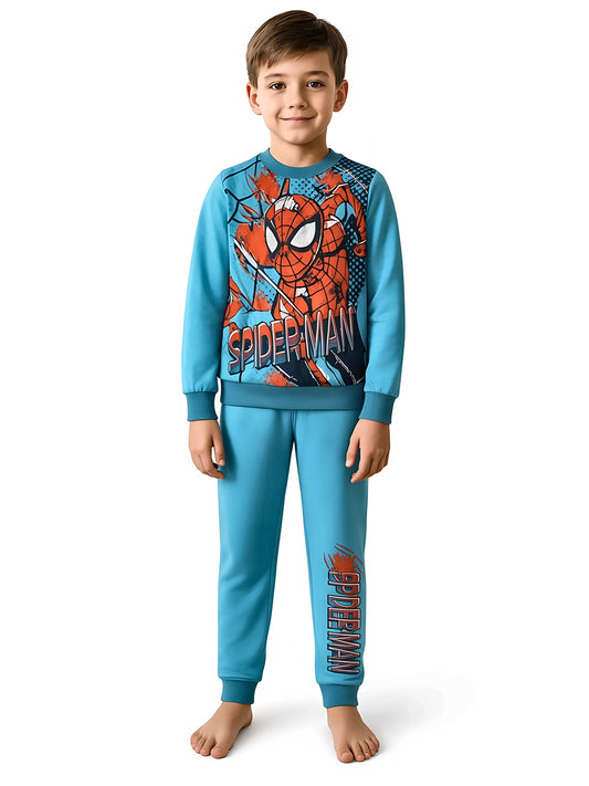 Pigiama cotone felpato Spiderman Marvel bambino baby MV40M4406, colore avio