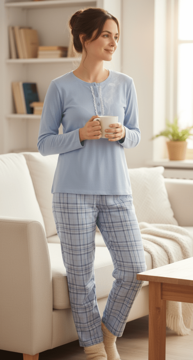 Pigiama aperto donna in caldo cotone interlock invernale Noidinotte Martina FA7885 - Caos Intimo Donna - Uomo - Bambini - Casa - Noidinotte