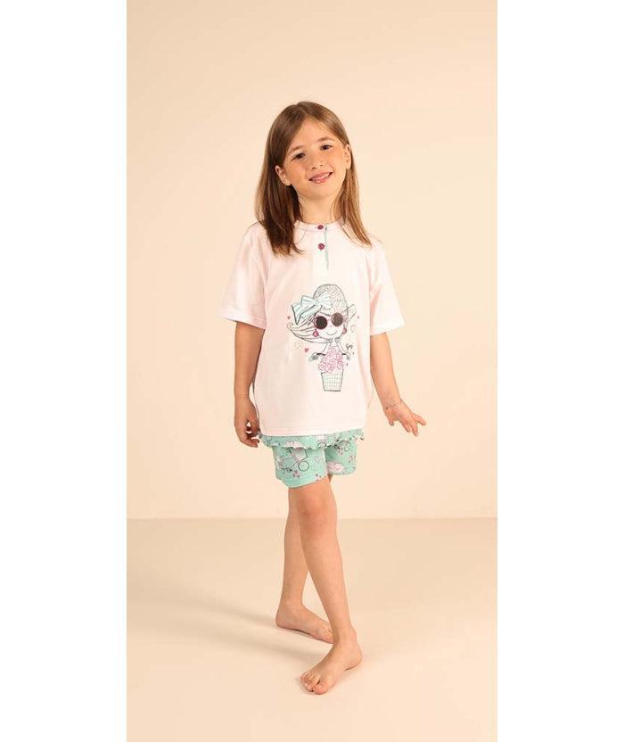 Pigiama mezza manica pantaloncino bambina jersey puro cotone Gary Z35050