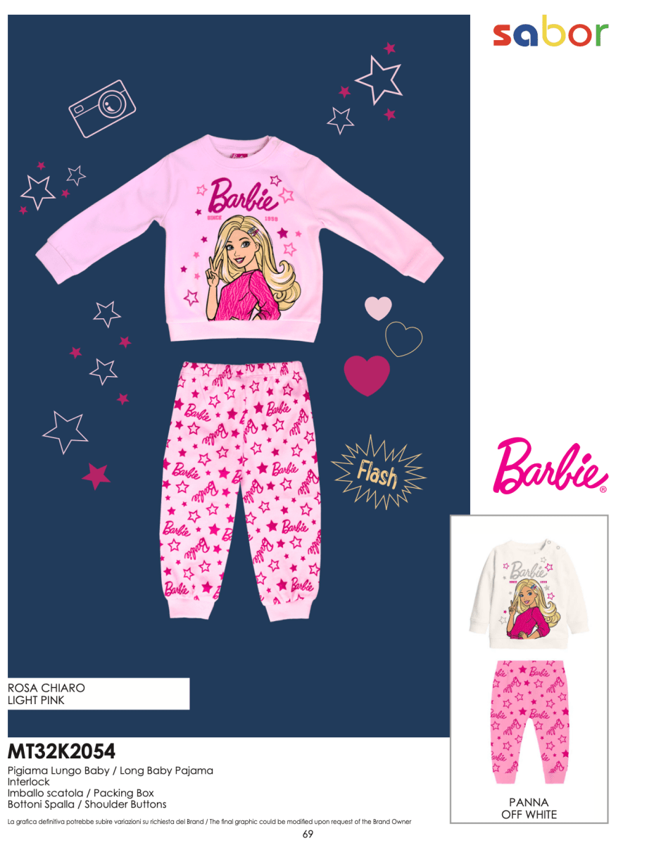 Pigiama caldo cotone Barbie interlock neonata baby MT32K2054 - Caos Intimo Donna - Uomo - Bambini - Casa - Sabor