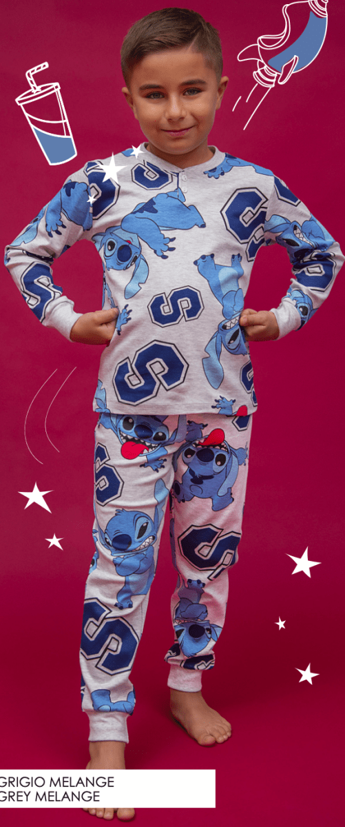 Pigiama caldo cotone Lilo e Stitch Disney interlock bambino baby DY40M7626 - Caos Intimo Donna - Uomo - Bambini - Casa - Disney