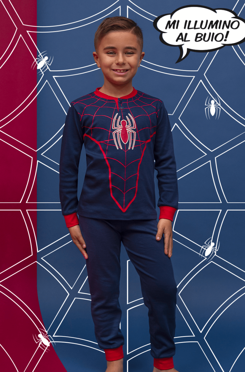 Pigiama caldo cotone Marvel Spiderman interlock bambino baby MV40M7601 - Caos Intimo Donna - Uomo - Bambini - Casa - Marvel