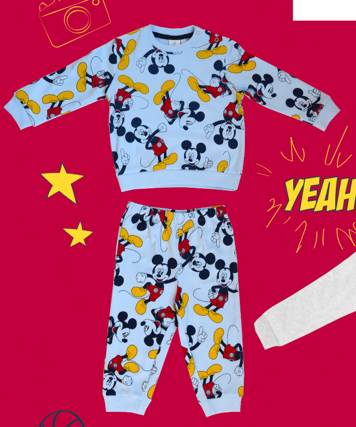 Pigiama caldo cotone Mickey Disney interlock neonato baby DY32P3439 - Caos Intimo Donna - Uomo - Bambini - Casa - Disney