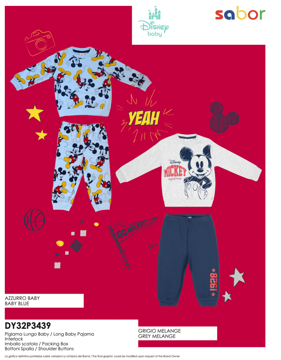 Pigiama caldo cotone Mickey Disney interlock neonato baby DY32P3439 - Caos Intimo Donna - Uomo - Bambini - Casa - Disney