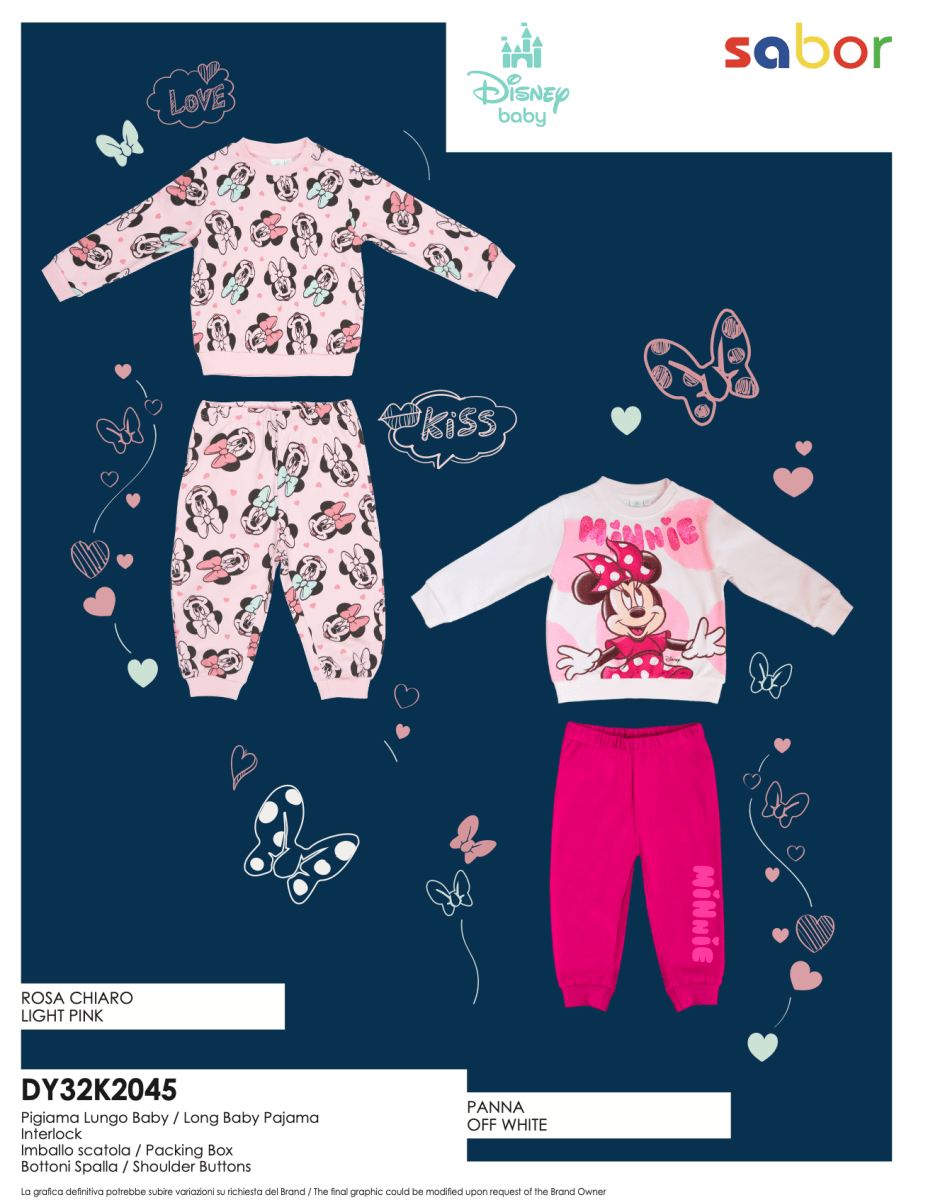 Pigiama caldo cotone Minnie Disney interlock neonata baby DY32K2045 - Caos Intimo Donna - Uomo - Bambini - Casa - Disney