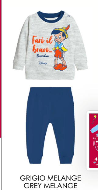 Pigiama caldo cotone Pinocchio Disney interlock neonato baby DY32A8247 - Caos Intimo Donna - Uomo - Bambini - Casa - Disney