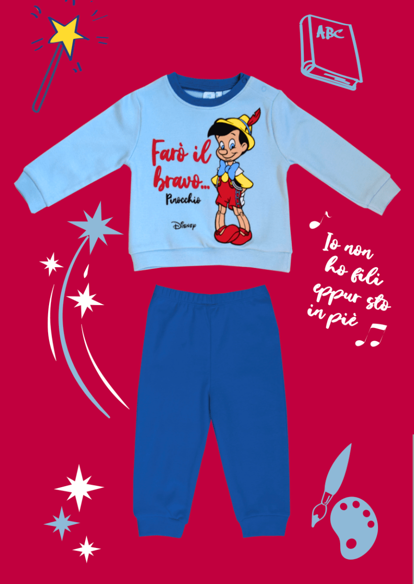 Pigiama caldo cotone Pinocchio Disney interlock neonato baby DY32A8247 - Caos Intimo Donna - Uomo - Bambini - Casa - Disney