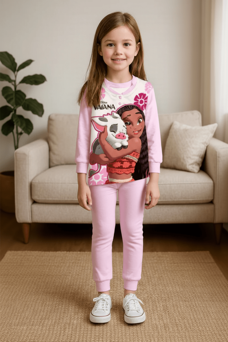 Pigiama caldo cotone Princess Vaiana Disney interlock bambina baby DY50A3921 - Caos Intimo Donna - Uomo - Bambini - Casa - Disney