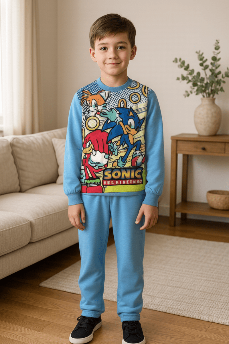 Pigiama cotone felpato Sonic Sega bambino baby SC40G7408 - Caos Intimo Donna - Uomo - Bambini - Casa - Sega