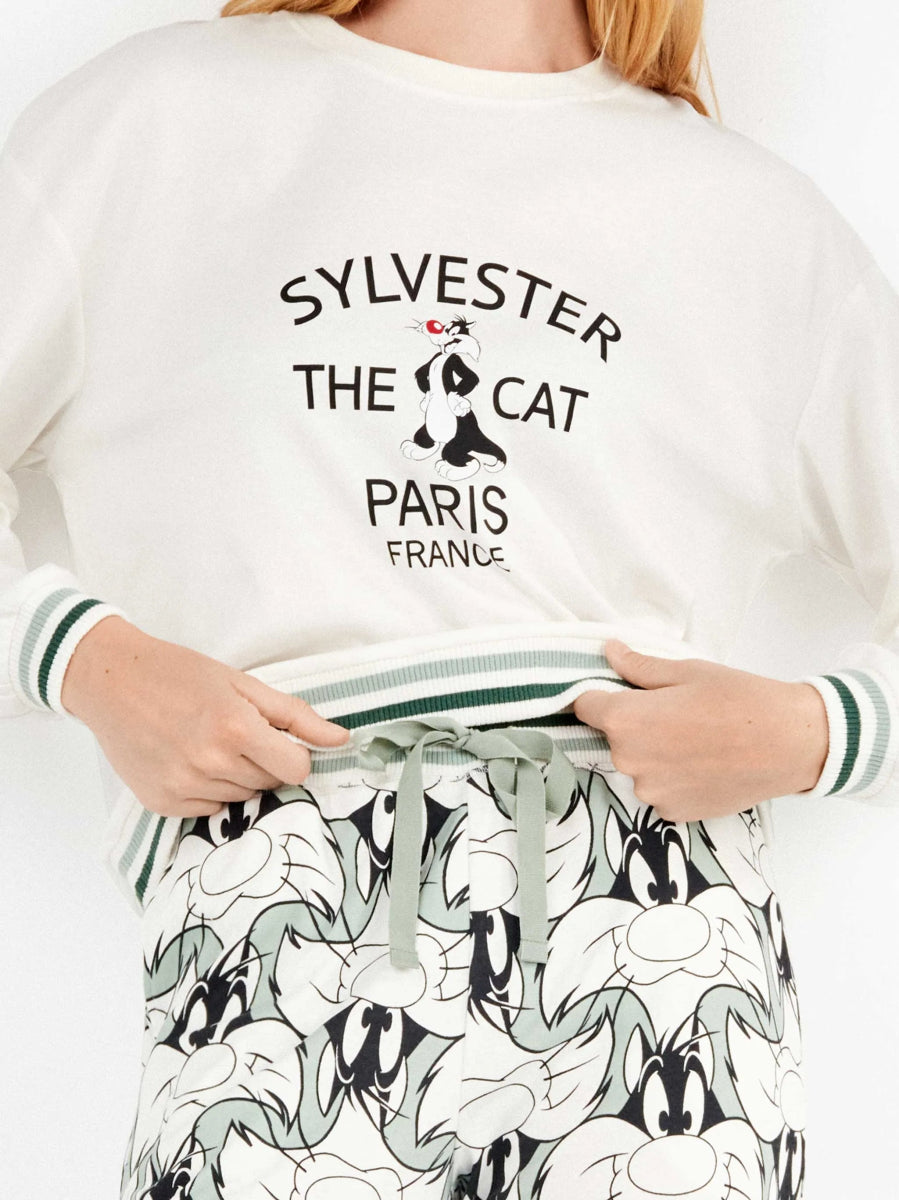 Pigiama donna Gisela girocollo in caldo cotone Silvestro Looney Tunes 20345 - Caos Intimo Donna - Uomo - Bambini - Casa - Gisela