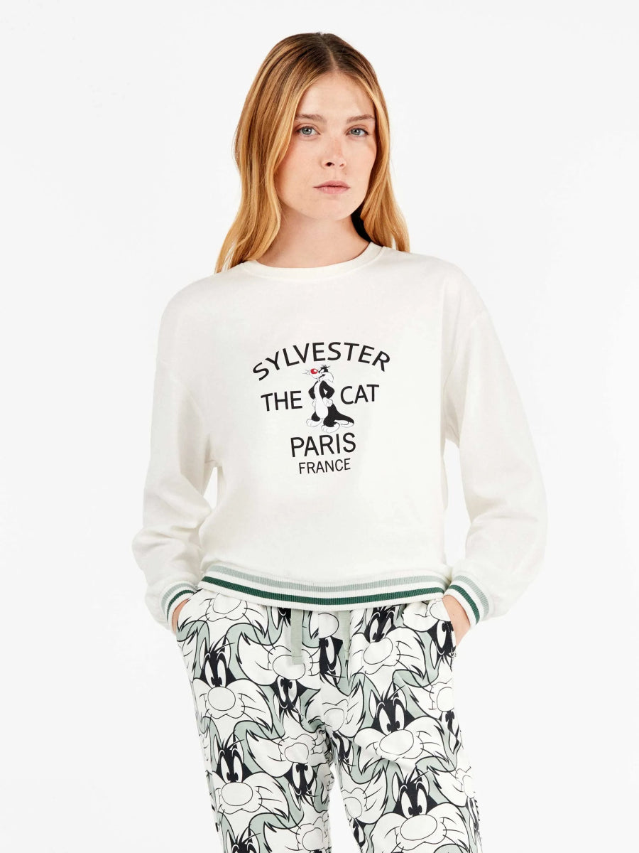 Pigiama donna Gisela girocollo in caldo cotone Silvestro Looney Tunes 20345 - Caos Intimo Donna - Uomo - Bambini - Casa - Gisela