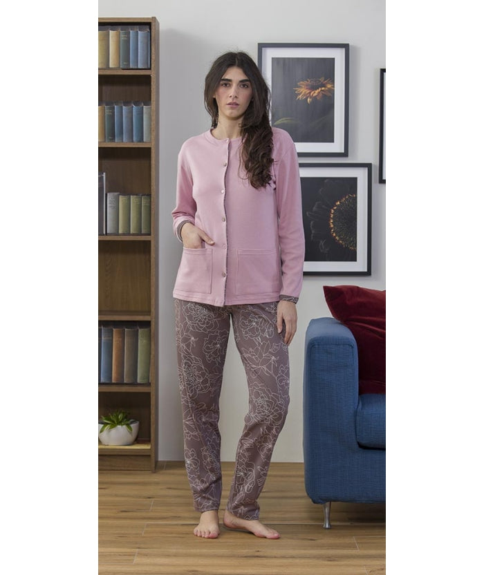 Pigiama donna aperto invernale interlock Gary 5437