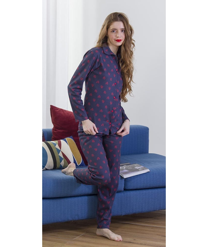 Pigiama donna aperto invernale interlock Gary 5447