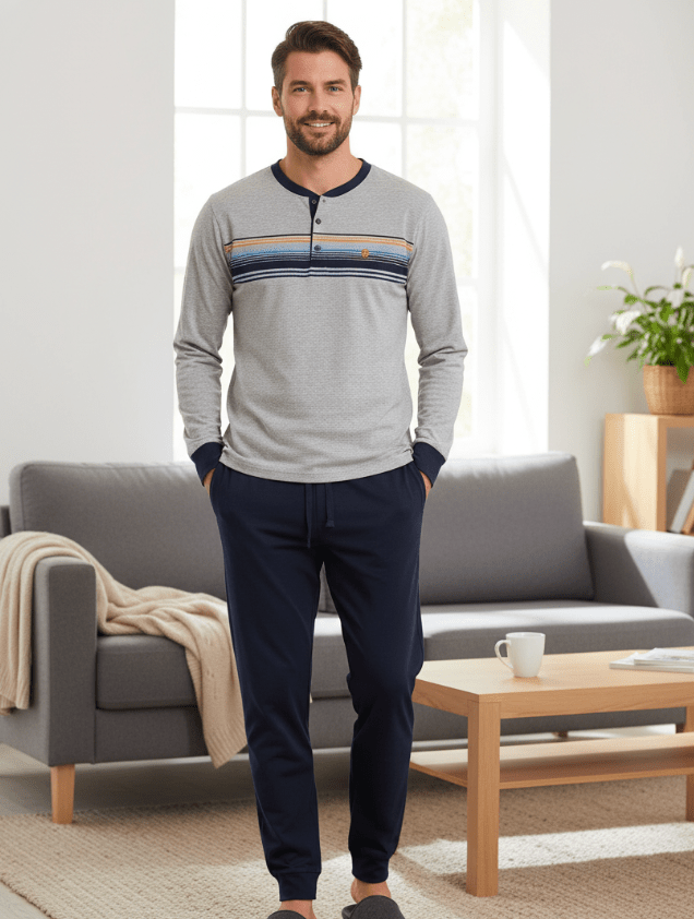 Pigiama lungo uomo Nottingham 100% cotone PG50150 - Caos Intimo Donna - Uomo - Bambini - Casa - Nottingham