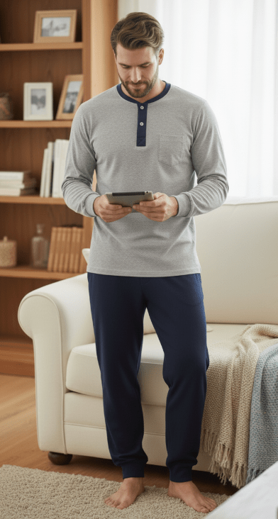 Pigiama lungo uomo Nottingham 100% cotone PG50213 - Caos Intimo Donna - Uomo - Bambini - Casa - Nottingham