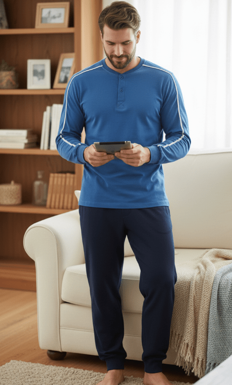 Pigiama lungo uomo Nottingham 100% cotone PG50220 - Caos Intimo Donna - Uomo - Bambini - Casa - Nottingham