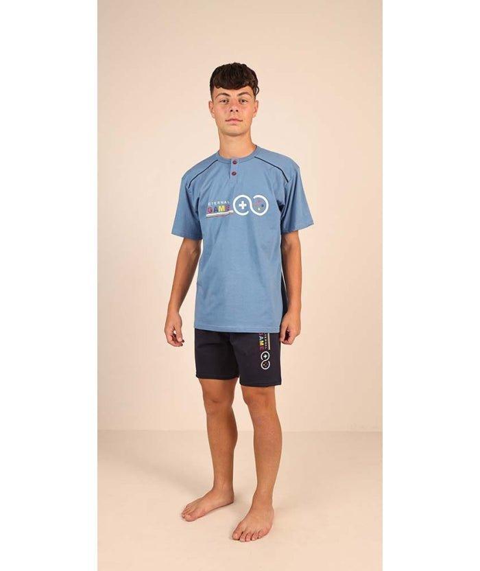 Pigiama mezza manica pantaloncino ragazzo jersey puro cotone Gary Z45034 - Caos Intimo Donna - Uomo - Bambini - Casa - Gary