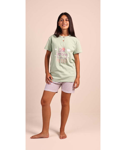 Pigiama serafino ragazza manica corta pantaloncino jersey puro cotone Gary 4104