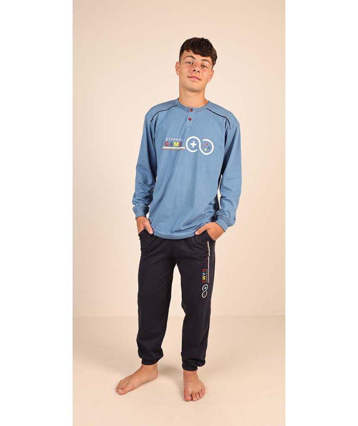 Pigiama serafino ragazzo jersey puro cotone Gary Z40015 - Caos Intimo Donna - Uomo - Bambini - Casa - Gary