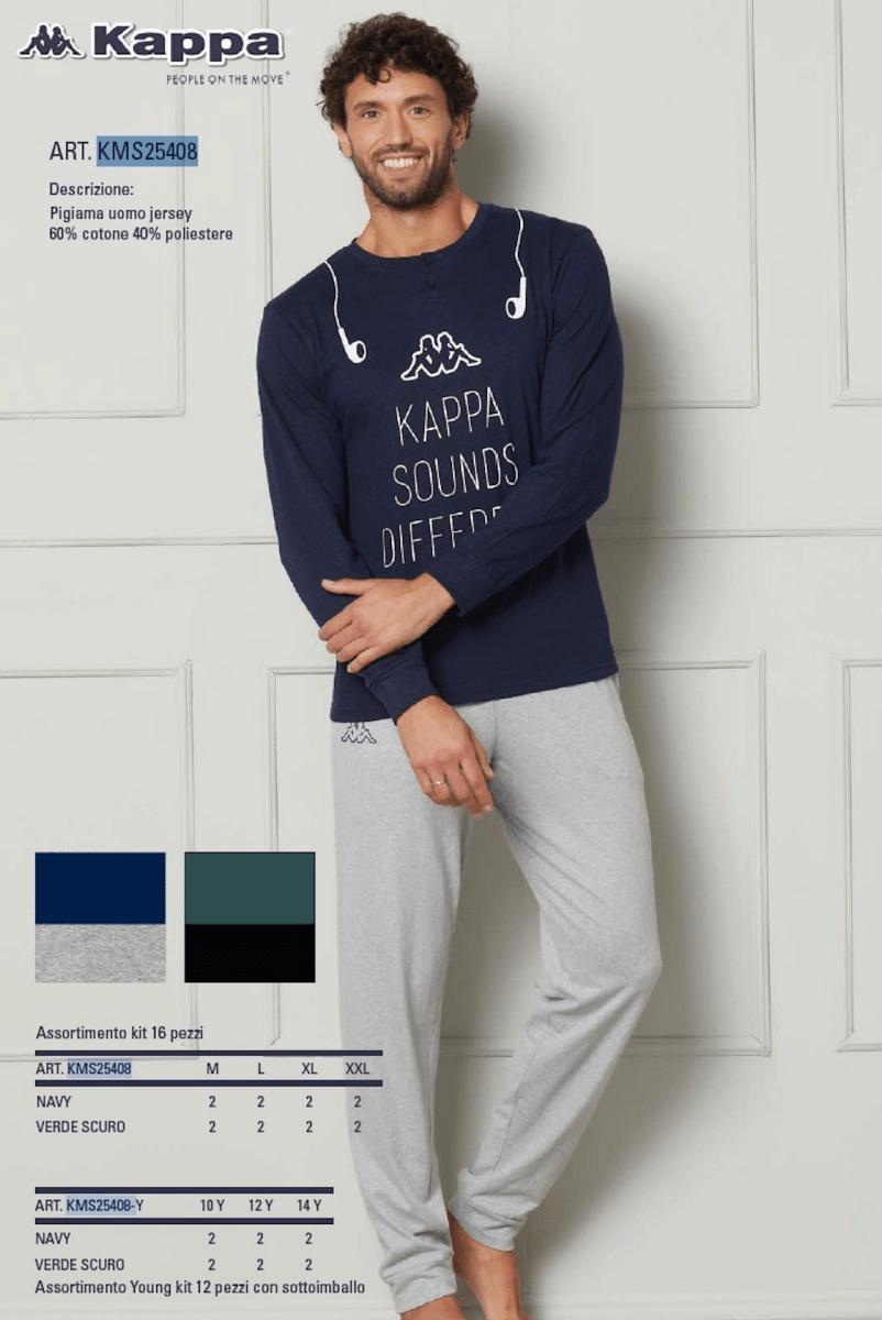 Pigiama serafino ragazzo jersey puro cotone Kappa KMS25408 - Caos Intimo Donna - Uomo - Bambini - Casa - Kappa