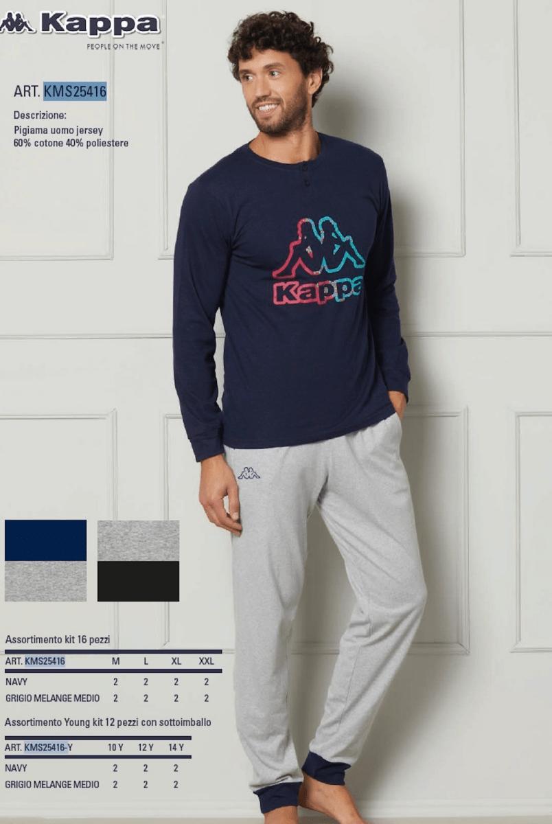 Pigiama serafino ragazzo jersey puro cotone Kappa KMS25416 - Caos Intimo Donna - Uomo - Bambini - Casa - Kappa