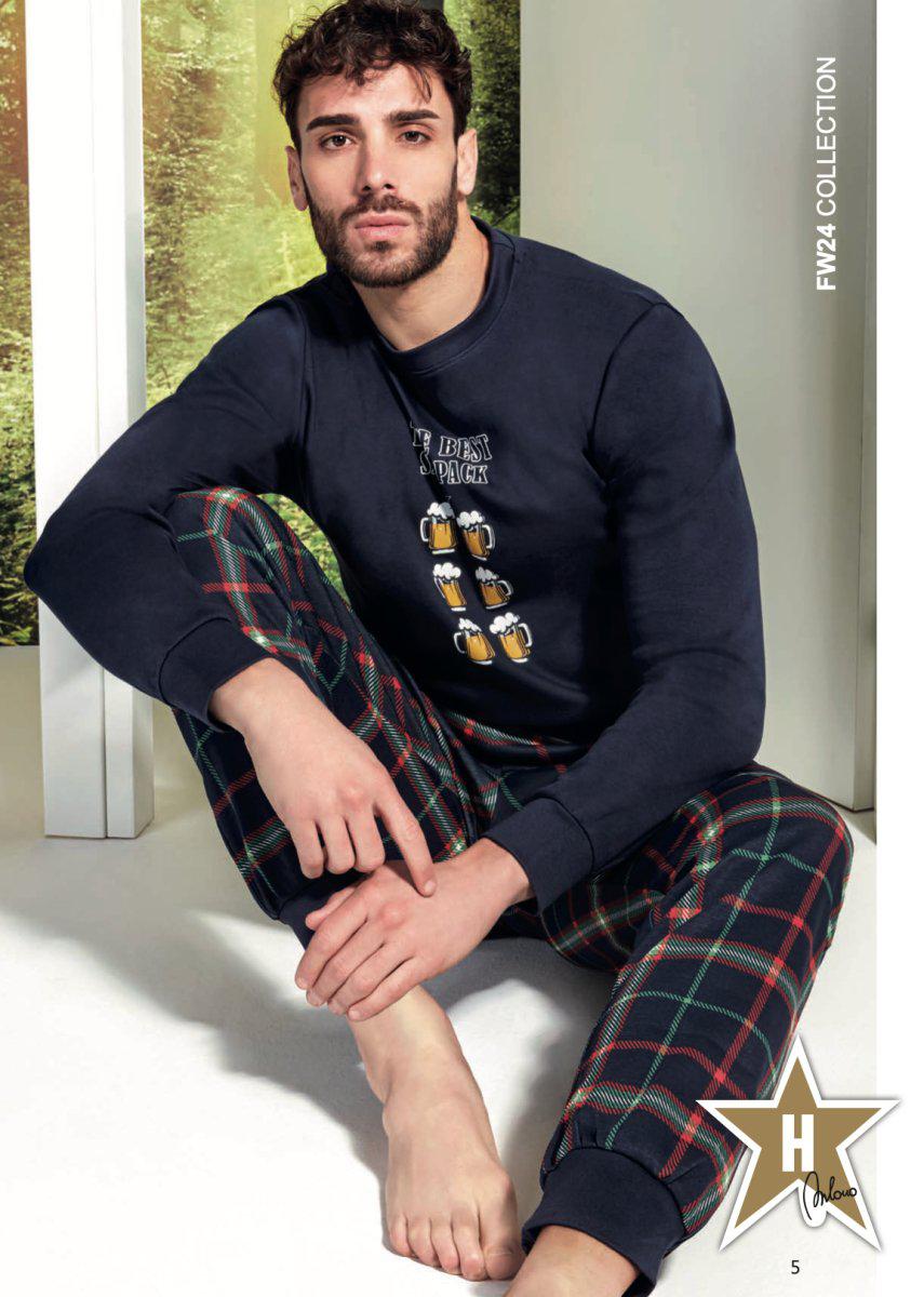 Pigiama uomo Hollywood Milano girocollo caldo cotone interlock PG44900 - Caos Intimo Donna - Uomo - Bambini - Casa - Hollywood Milano