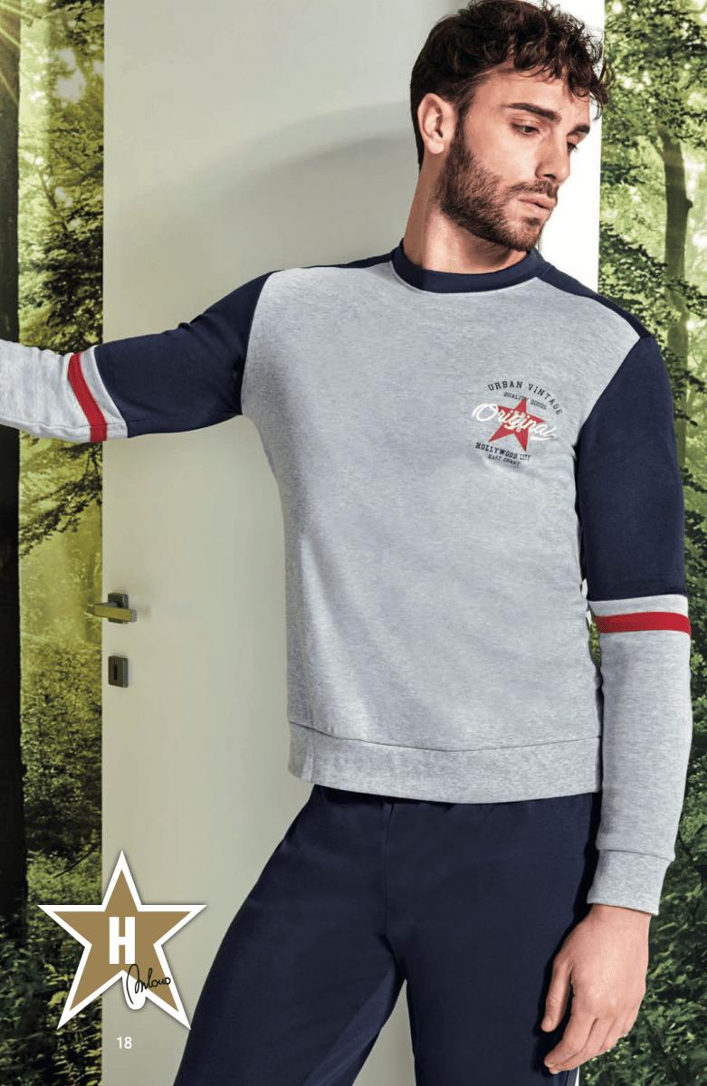 Pigiama uomo Hollywood Milano girocollo caldo cotone interlock PG44928 - Caos Intimo Donna - Uomo - Bambini - Casa - Hollywood Milano