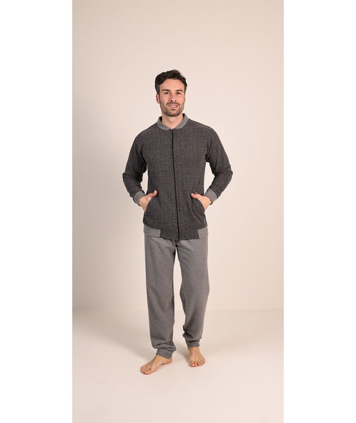 Pigiama uomo invernale aperto con cerniera punto Milano Gary flanellato 6088 - Caos Intimo Donna - Uomo - Bambini - Casa - Gary