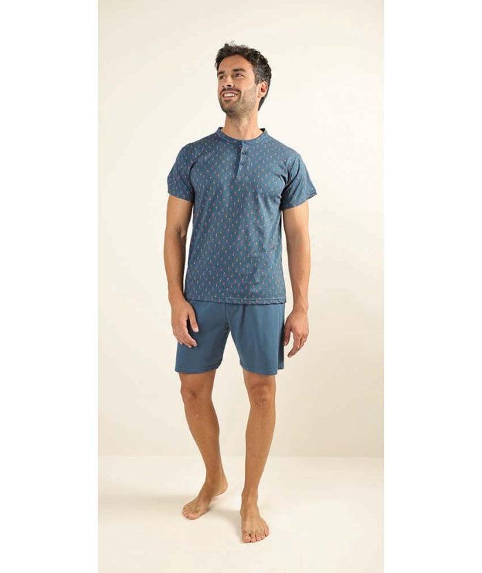 Pigiama uomo serafino mezza manica pantalone corto Gary 100% Cotone Z65085