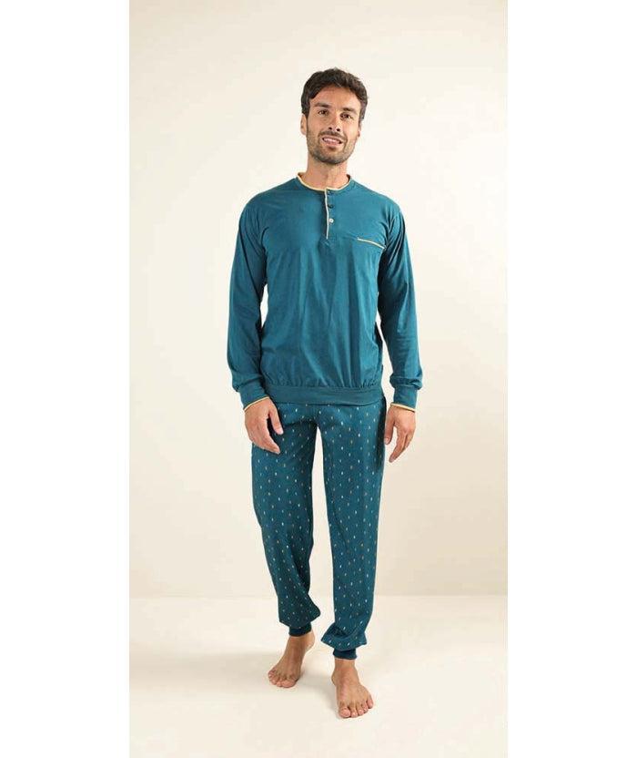 Pigiama uomo lungo Jersey serafino Gary puro cotone Z60030