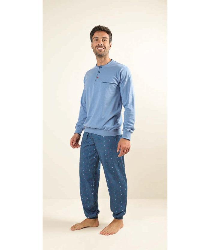 Pigiama uomo lungo Jersey serafino Gary puro cotone Z60030