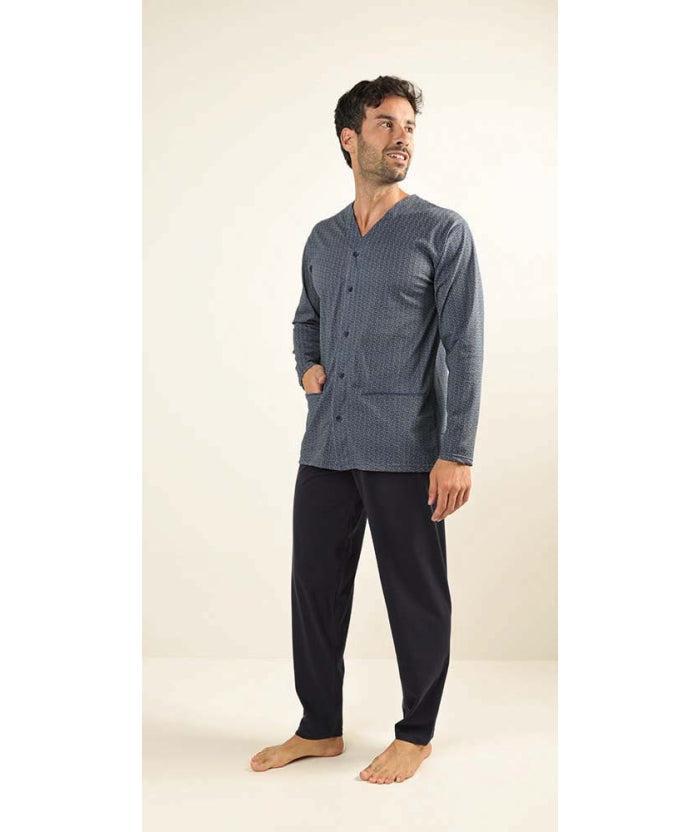 Pigiama uomo lungo Jersey aperto Gary puro cotone Z60051