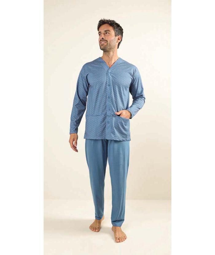 Pigiama uomo lungo Jersey aperto Gary puro cotone Z60051