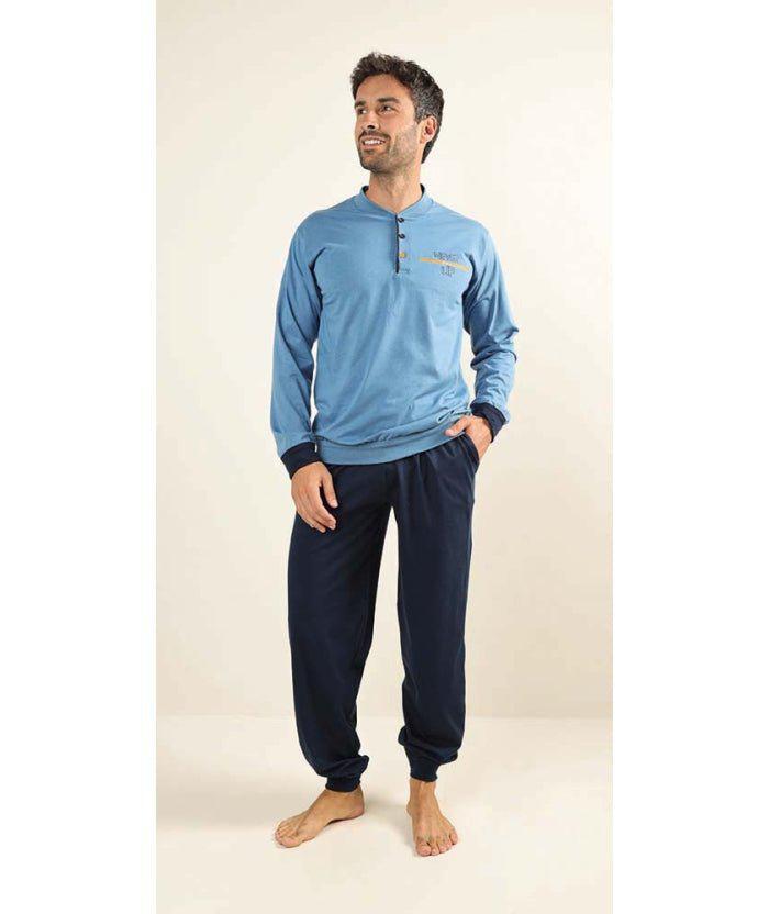 Pigiama uomo lungo Jersey serafino Gary puro cotone Z60090 - Caos Intimo Donna - Uomo - Bambini - Casa - Gary