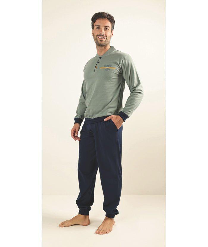 Pigiama uomo lungo Jersey serafino Gary puro cotone Z60090 - Caos Intimo Donna - Uomo - Bambini - Casa - Gary