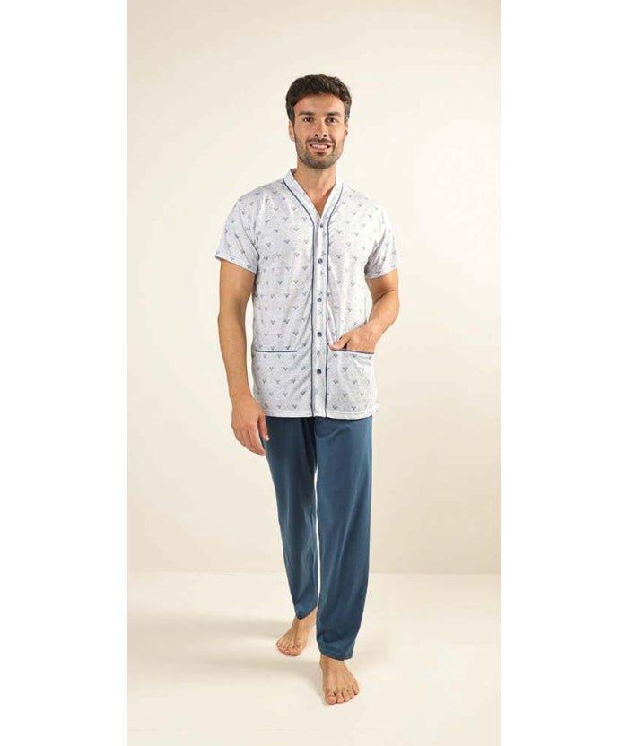 Pigiama uomo mezza manica pantalone lungo Jersey aperto Gary puro cotone Z60042 - Caos Intimo Donna - Uomo - Bambini - Casa - Gary