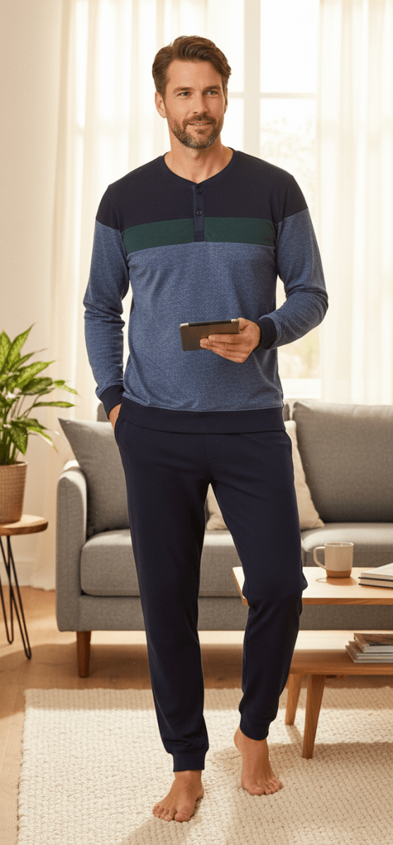 Pigiama uomo Nottingham caldo cotone interlock PG44576 - Caos Intimo Donna - Uomo - Bambini - Casa - Nottingham