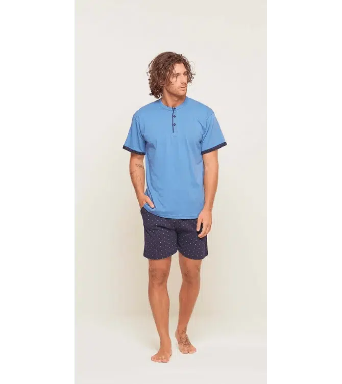 Pigiama uomo serafino mezza manica pantalone corto Gary 100% Cotone U65007 - Caos Intimo Donna - Uomo - Bambini - Casa - Gary