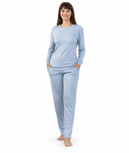 Pigiama donna girocollo invernale interlock Gary 5577 - NEBBIA - foto su fondo bianco
