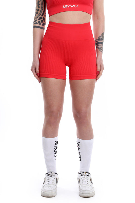 Shorts a costine rosso corallo modello CIRCE a vita alta