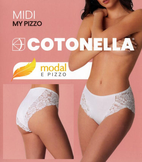 Slip donna Midi in cotone modal e pizzo Cotonella ADC89 - Caos Intimo Donna - Uomo - Bambini - Casa - Cotonella