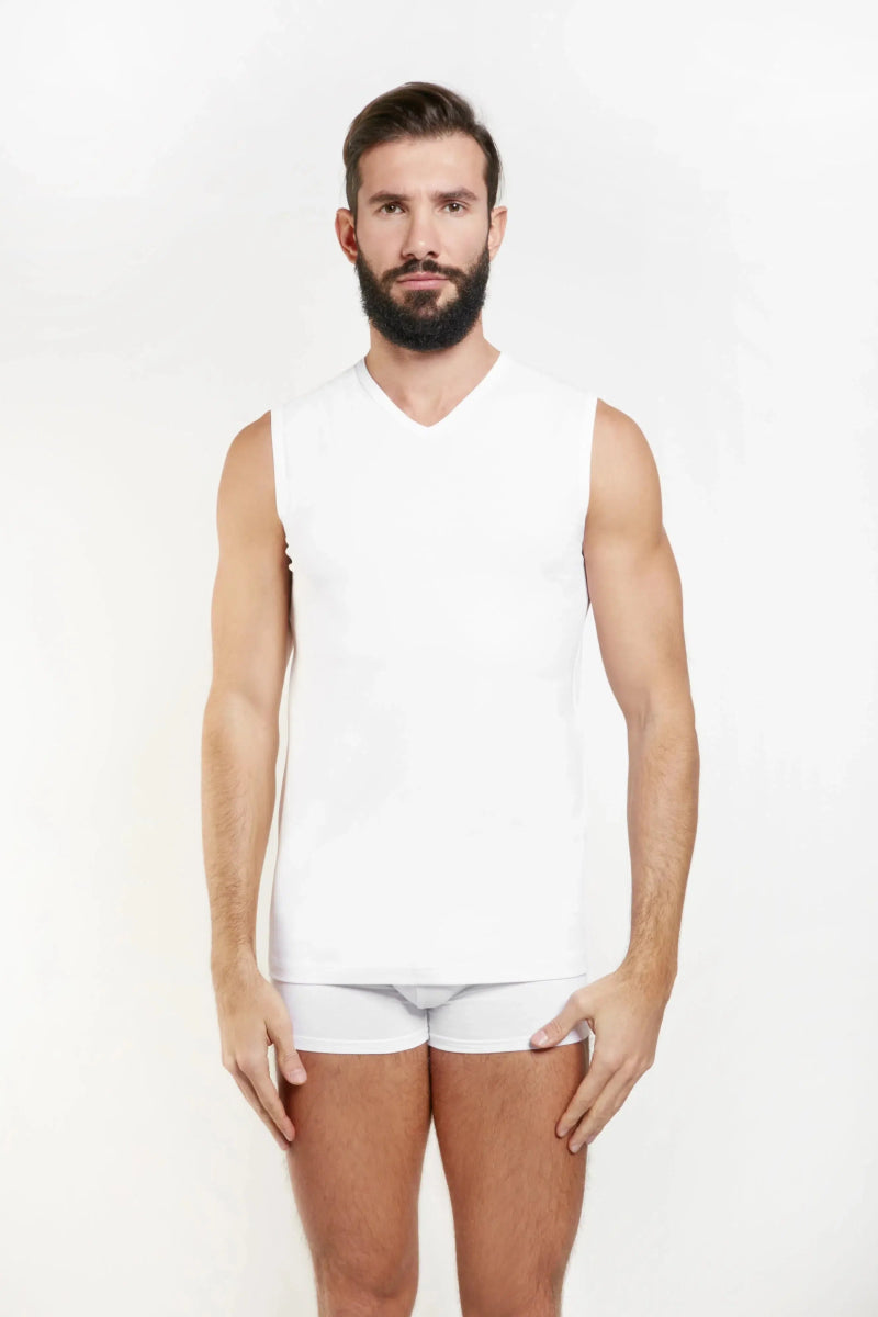 Smanicato uomo Nottingham collo a V 100% cotone bielastico FIRST - Caos Intimo Donna - Uomo - Bambini - Casa - Nottingham