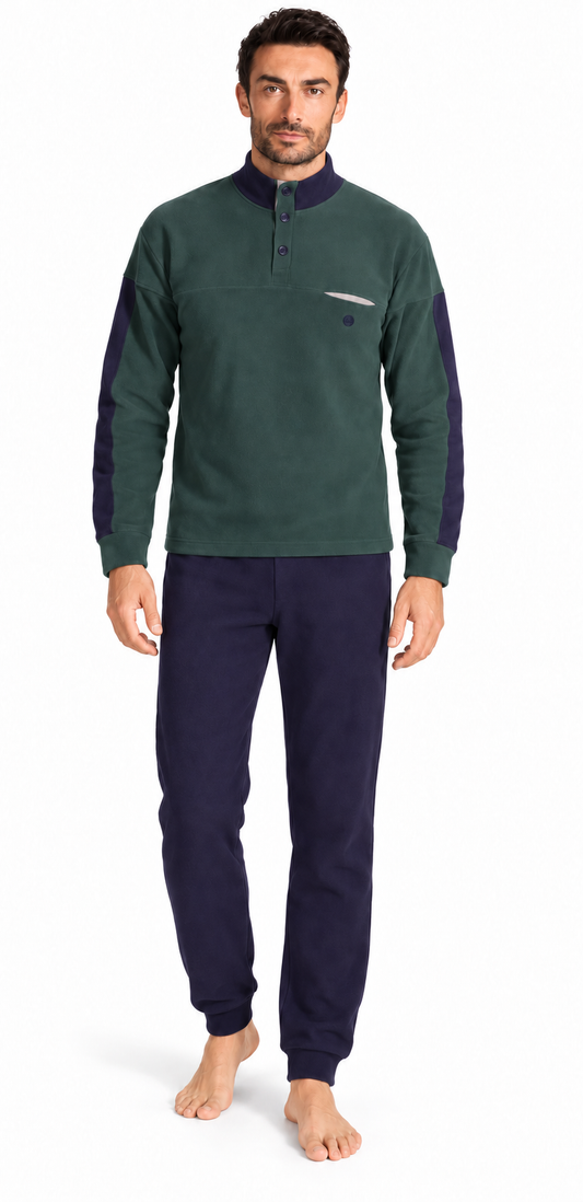 Pigiama uomo Nottingham pile collo alto NPA227 - VERDE