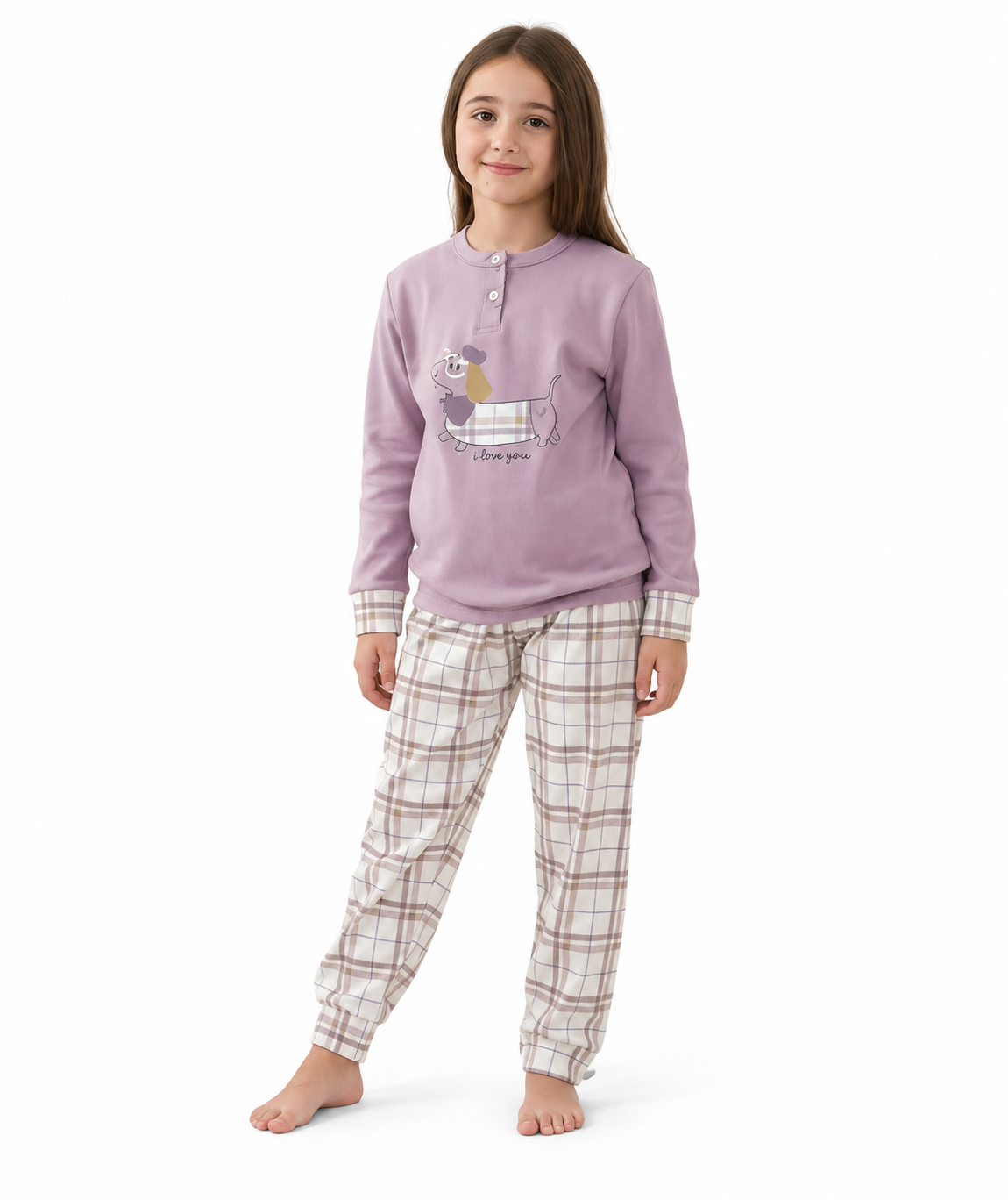 Pigiama invernale bambina/ragazza interlock Gary 3180 - LILLA SCURO - foto su fondo bianco